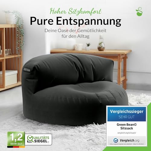 Green Bean Sitzsack Sofa mit Füllmaterial - Lounge im Sitzsack-Design 90x50cm mit ergonomischer Rückenlehne & waschbarem Bezug - Indoor und Outdoor geeignet in Schwarz