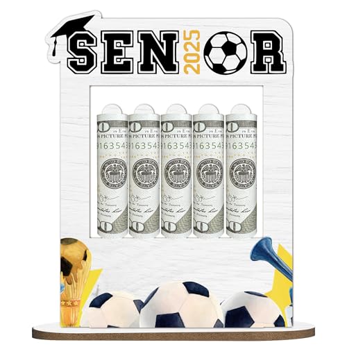 2025 Graduation Gift Money Holder Frame, Class of 2025 Grad Banknote Holder, Football Wooden Money Cash Personalized Football Highschool Gifts for Her Him, Graduation Party Decoration-A07
