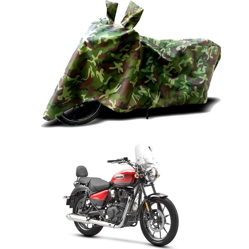 Image of 100% Water Resistant Bike Scooty Two Wheeler Body Cover Compatible for Royal Enfie Meteor 350 Fireball /UV-Rays /Heat Protection /Birds Dropping /Scratchproof /Dust Proof /Waterproof[Green MJ]