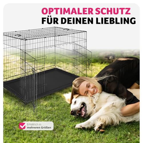 tectake® Hundekäfig, Hundegitter Box, Dog Kennel, Hundebox faltbar, Transportbox stabil, für Hunde und Welpen, für Kofferraum, Auto, Camping und Zuhause, Wohnung - 108 x 71 x 76 cm