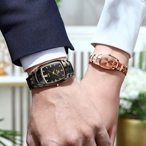 Image of OLEVS Couple Watch Men and Women His and Her Watches Set Analog Date Diamond Stainless Steel Waterproof Luminous Wrist Watch