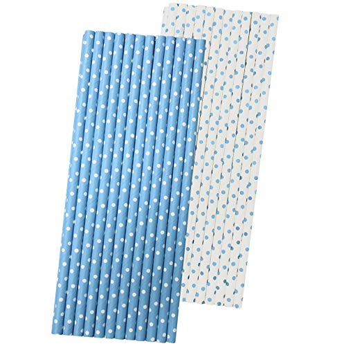 Pitillos de papel azul claro con lunares blancos 50 unidades miniatura 1