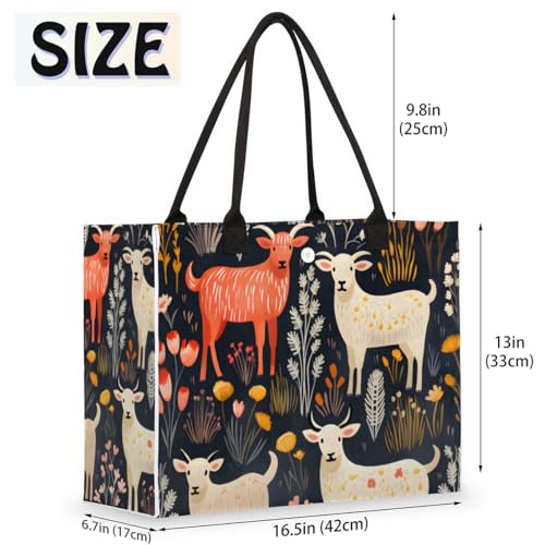 Goats Plant Flowers Tote Bag for Women Large Beach Bag Reusable Tote Bags for Work Travel Beach Shopping2