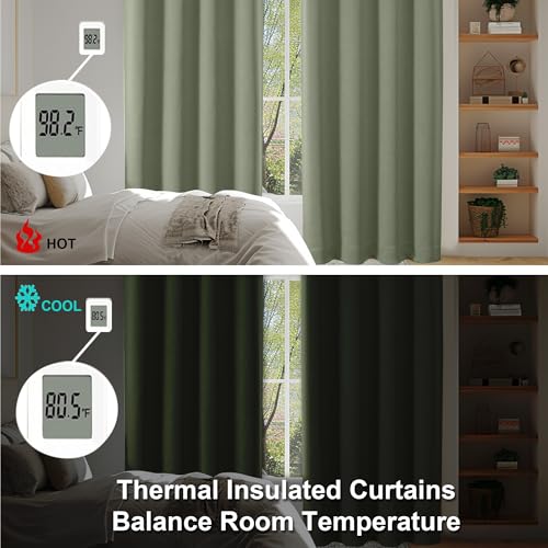 Simplebrand Ava Sage Green Short Blackout Curtains for Bedroom 45 Inches Long 2 Panels Set, Solid Thermal Insulated, Energy Saving Window Treatment Curtains Blackout Drapes, W40 x L45 Inch, Sage Green