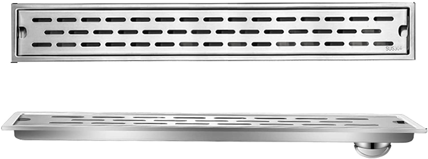 GLJTUO Linear Floor Shower Drain Linear Shower Drain, Stainless Steel Shower Drain with Hair Strainer, Removable Rectangular Pattern Grate, Floor Drain for Bathroom Kitchen,B-80cm