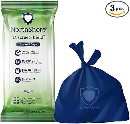 NorthShore DiscreetShield Disposal Bags, 75 Count (3/25s)