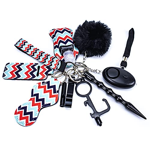 Portable Self Defense Keychain Set for Women, Anti-wolf Self Defense Weapons Safety Keychain Set with Safe Sound Personal Alarm 10 Pack