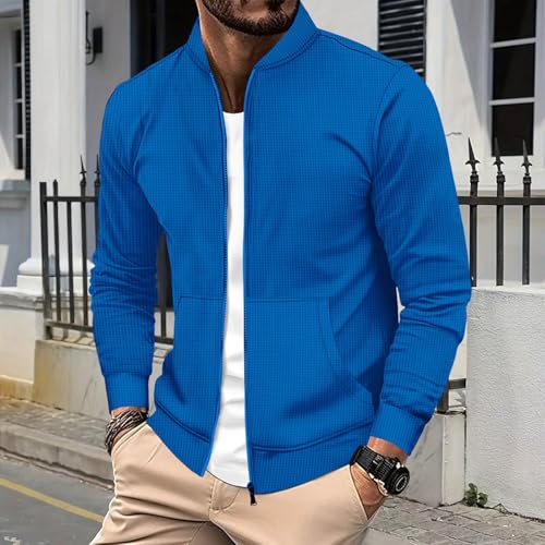 Men Waffle Bomber Jacket Lightweight Long Sleeve Stand Collar Zip Up Casual Vintage Fall Varsity Jackets with Pockets2