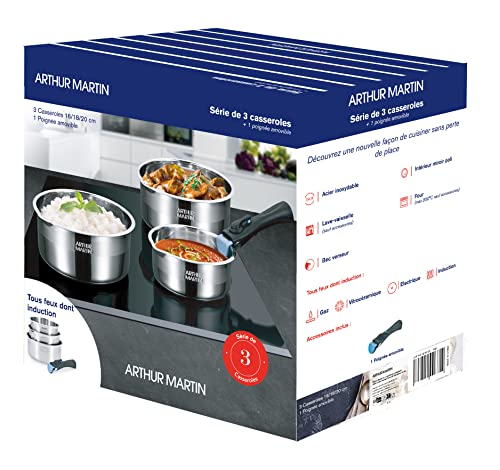 Arthur Martin - AM3456 Set of 3 Stainless Steel Saucepans with Removable Handle - Image 4