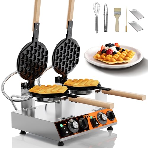 PYY Bubble Waffle Maker - 3100W Commercial Hong Kong Egg Waffle Maker, Double Head, 180° Rotate, Non-Stick Plate, 50-250℃ Adjustable Temp, 0-5Min Timer, Bubble Waffle Machine for Commercial Use, 110V