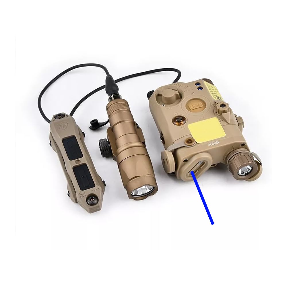 Plastic PEQ15 Box Aiming Laser Sights(with Red/Green/Blue Laser + IR Laser+ White Light), & M300A Strong LED Flashlight, & Modular Dual Wire Remote Pressure Switch(SF+2.5 Plug) Combo, Tan