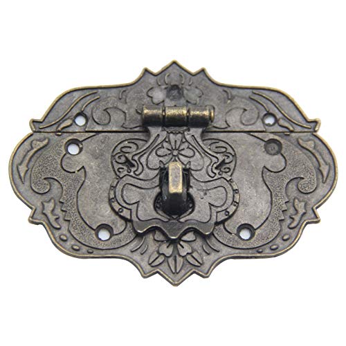 Image of 2Pcs Latch Hasp Antique Brass Decorative Hasp Jewelry Wooden Box Hasp Latch Lock with Screws for Drawer Cabinet Jewelry Wooden Case Box Antique Bronze Lock,76x57mm