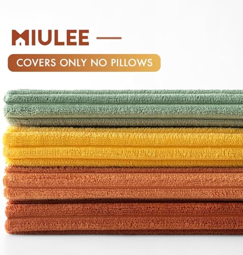 Image of MIULEE Decorative Throw Pillow Covers 24x24 Inch Set of 4, Vibrant Cushion Covers Vintage Retro Home Decor, Mix and Match Color Clash Design for Sofa Couch Bed Living Room Yellow Rust Green
