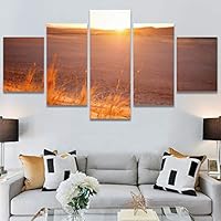 SIGNWIN 5 Panel Canvas Wall Art Modern Art Coastal Colorful Multicolor Photography Romantics Sunset for Home Decorations Ready to Hang - 60