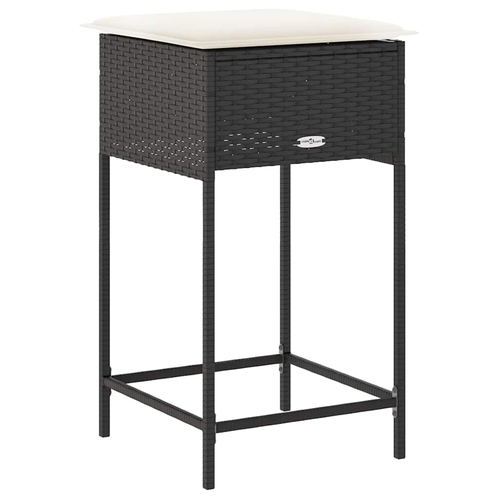 Ogrodowe stołki barowe z poduszkami 2 szt czarne polirattan zestaw hokerów ogrodowych z poli rattanu na taras balkon z wyściełanym siedziskiem 40x40x76 cm solidna stalowa rama obciążenie 110 kg