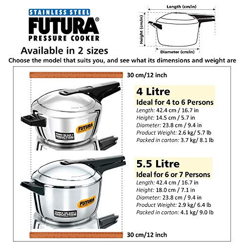Futura Stainless Steel Induction Compatible Pressure Cooker, 4 Litre