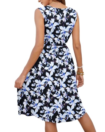 Image of MOLERANI Women Summer Dresses Sleeveless Casual Loose Swing Button Down Midi Dress with Pockets