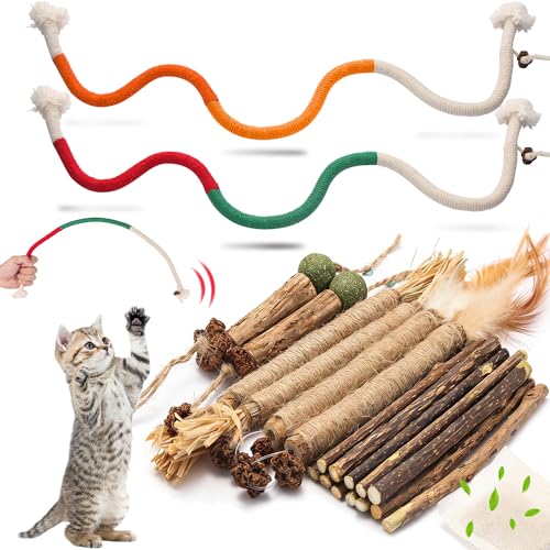Cat Chew Toys Cat Toys Silvervine Sticks for Cats Teeth Cleaning Rope Kitten Teething Dental Care Kitty for Indoor Cats Increase Appetite Enhances Oral & Dental Health (21 Pack)