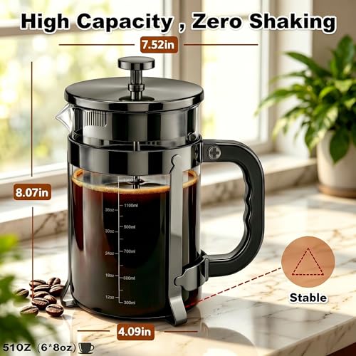 Image of QUQIYSO French Press 51oz,Large French Press Thickened Glass Coffee Press