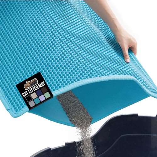 GORILLA GRIP Honeycomb Cat Litter Box Mat, Two Layer Trapping Waste Mats, Soft On Paws, Litter Box Supplies and Essentials for Indoor Cats, Traps Excess, Water Resistant for Floors, 24x15 Turquoise