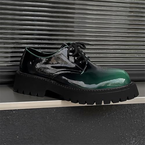 Business Platform Oxfords for Men's Gradient Green Patent Leather Dress Shoes Lug Sole Non-Slip Comfortable Wide Toe Lace-up Work Shoes for Formal Office Casual4