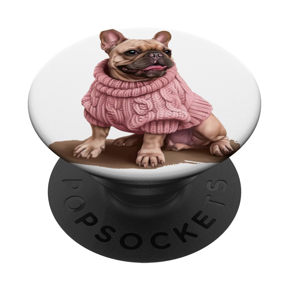 Adorable French Bulldog Dog Wearing Sweater PopSockets Swappable PopGrip, Black