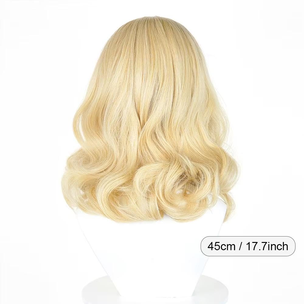 Haarpflege Blonde Kurze Gewellte Perücken Mit Pony Flauschige Hitzebeständige Cosplay-Perücke Für Die Tägliche Party