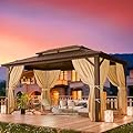 HOTEEL 10x12 Hardtop Gazebo On Clearance with Heavy Duty Galvanized Steel,Outdoor Patio Gazebo with Aluminum Frame & Curtains and Netting, Permanent Pavillon for Backyard, Brown (2026 Upgraded)