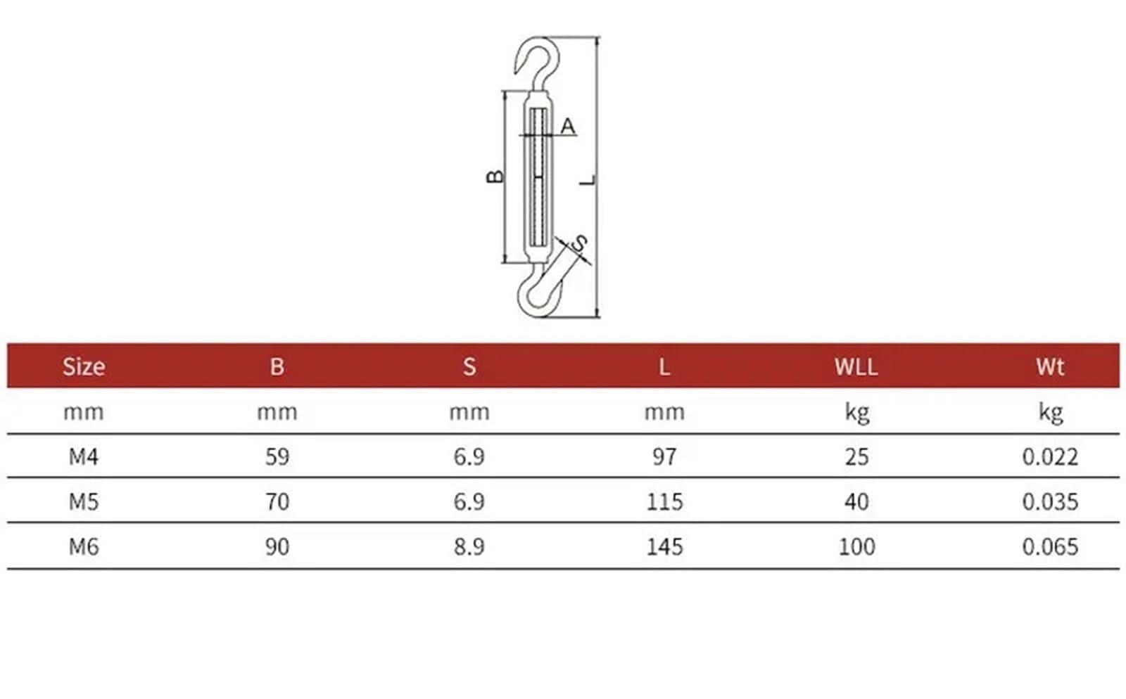 Turnbuckle Wire Tensioner Napinacz drutu ze stali nierdzewnej 304 z oczkiem w kolorze srebrnym, M4-M6, opakowanie 2 szt.(M6)