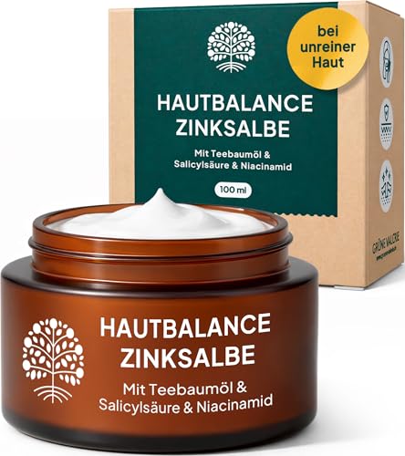 GRÜNE VALERIE® Zinksalbe gegen Pickel 100ml [HOCHDOSIERT] - Mit Teebaumöl, Salicylsäure & Niacinamid - Anti Pickel Creme - Hautbalance - Zink gegen Akne - Gesichtspflege unreine Haut mit Propolis