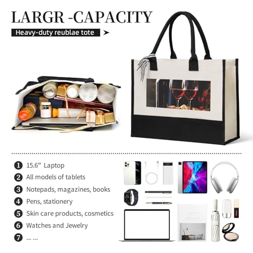 Canvas Tote Bag for Women Beach Tote Purse Reusable Grocery Bag Red Wine Glasses Aesthetic Shopping Bags4