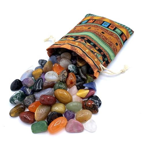 Edelstein Set | Bunter Mix an natürlichen Trommelsteinen | Mischung aus echten Edelsteinen | Praktisch im bunten Stoffbeutel
