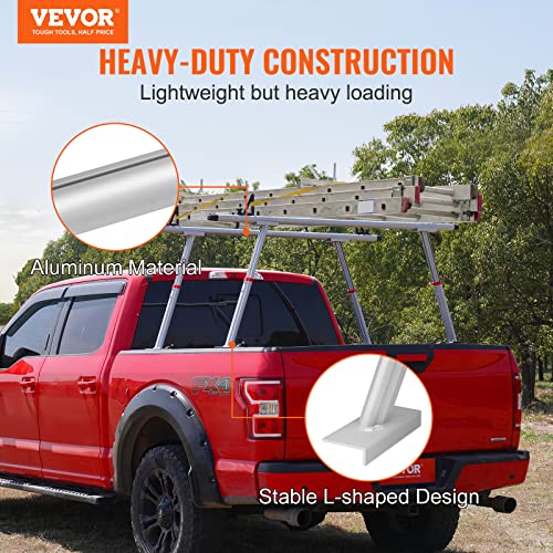 Image of VEVOR Truck Rack with 8 Non-Drilling C-Clamps, 19-34in Adjustable Height Aluminum Ladder Rack for Truck, 800 lbs Capacity Heavy Duty Truck Bed Rack Two-Bar Set for Kayak, Surfboard, Lumber, Ladder
