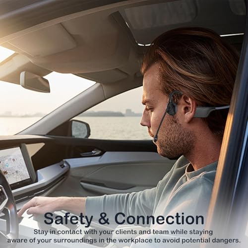 Image of Meetings Open-Ear Headphones with Rotatable Noise-Canceling Boom Mic, Bone Conduction Bluetooth 5.4 Headphones with One-Touch Mute&Magnetic Charging for All-Day Use,Perfect for Driving Learning(Gray)