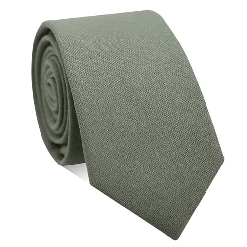 Image of Ties for Men, Cotton Mens Ties Skinny Solid Color Necktie Sage Green Tie for Wedding Business
