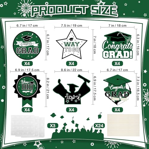 Image of 24Pcs Graduation Party Decorations Class of 2026, Graduation Centerpieces for Tables, 2026 Congrats Grad Party Centerpiece Stick Table Toppers for Graduation Party Supplies (Green)