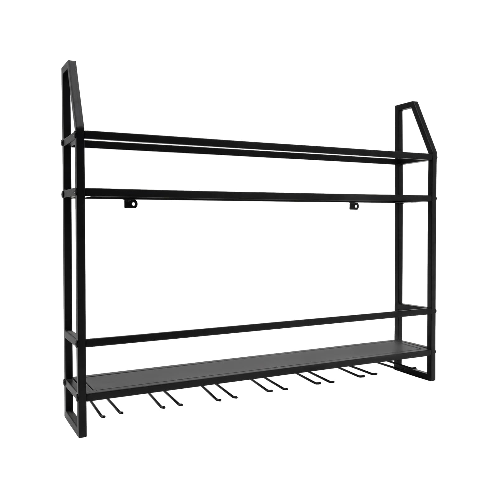 DNYSYSJ Wall Mounted Wine Racks, Steel 2-Layer Shelves with Display Shelf, Holds 7 x Glasses and 12 x Wine Bottles, for Home Bar, Dining Room, Kitchen, Living Room