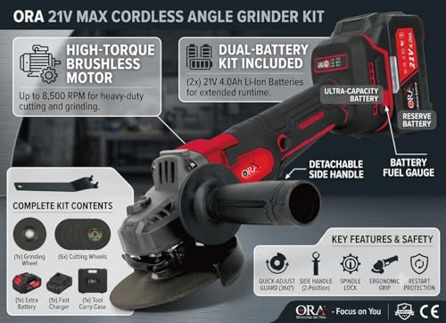 Image of Cordless Angle Grinder with Rechargeable Battery, Portable Handle Design, Compact Body and Multi Surface Grinding Support 21V Battery, 3 Variable Speed