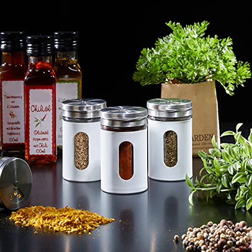 Relaxdays Spice Shakers, Set of 12, 3 Gravels, Spices & Herbs, Spice Jars, 90 ml, Glass & Stainless Steel, White/Silver,10034261_49 - Image 2