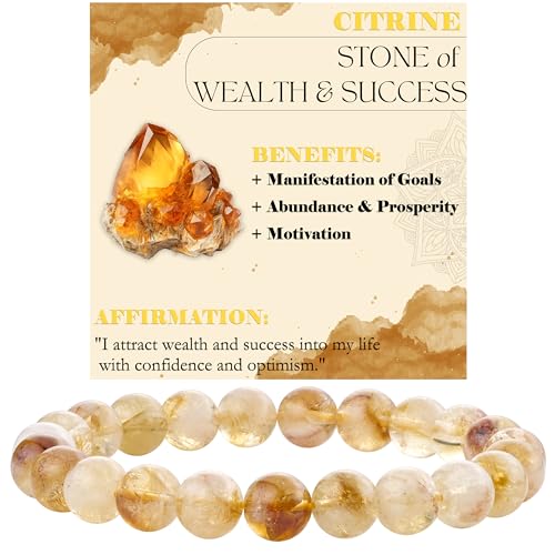Citrine - Wealth and Success - 8mm Beaded Bracelets for Women Handmade Semi Precious Natural Stone Stretch Elastic Jewelry Yoga Protection Gifts