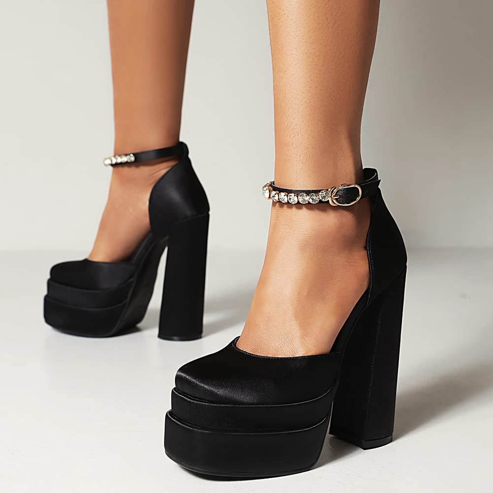 Donnas Platform Chunky High Block Heels Cinturino alla Caviglia Fibbias Wedge Dress Pumps