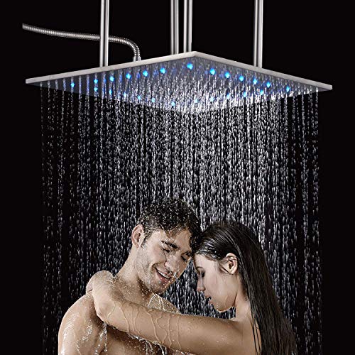 Senlesen Square 20 Inch LED Shower Head High Pressure Fixed Mount Top Ceiling Rainfall Style Bathroom Shower Head Brushed Nickel