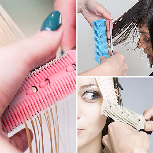 3 Pieces Razor Comb With 10 Pieces Razors, Hair Cutter Comb Cutting Scissors, Double Edge Razor, Hair Thinning Comb Slim Haircuts Cutting Tool (White, Pink, Blue) #TOP4