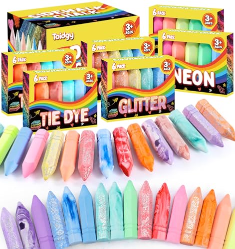 36 PCS Sidewalk Chalk for Kids in 6 Packs, 18 Colors, Outdoor Sid...
