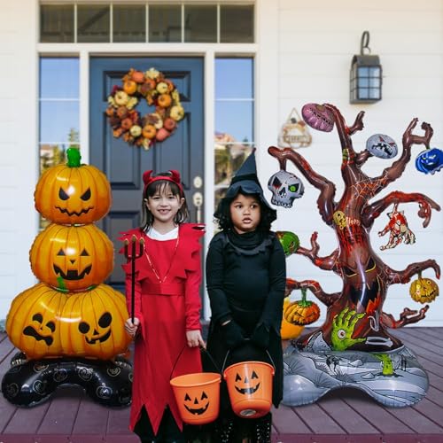 Image of Rozi Decoration Self Standing Halloween Tree Balloon | Skeleton Theme Foil Balloon for Haunted Happy Halloween Theme Decorations, 1 Piece