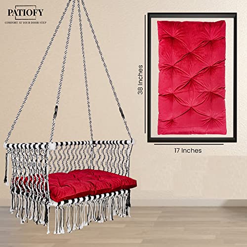 Image of Patiofy Premium Large Double Seater Swing Chair /Hanging Hammock Swing Chair for 2 People /Jhula for Adults & Kids / 2 Seater Swing for Balcony, Free Hanging Kit & Sitting Cushion Included(White-Black)