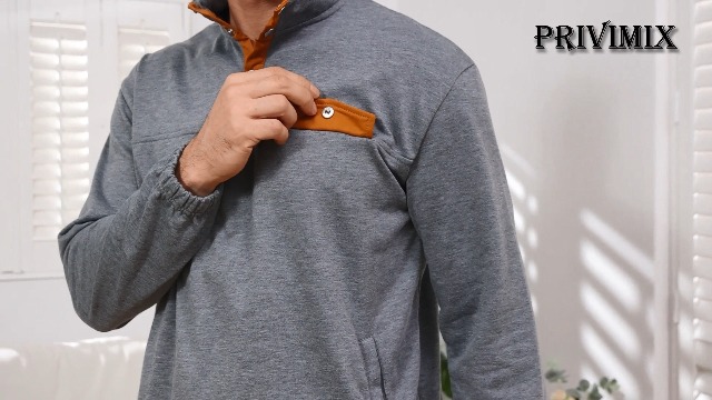 PRIVIMIX Sweat-shirt pour homme avec boutonnière col montant pull manches longues polo sans capuche M-3XL, gris, 3XL