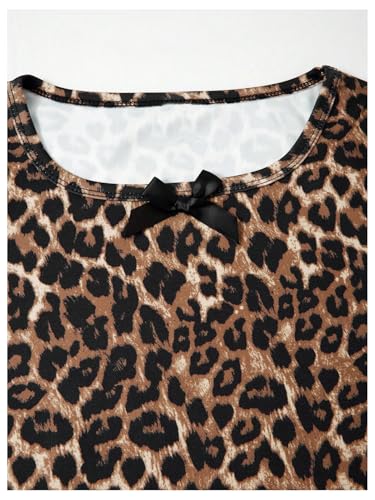 Floerns Girl's Cute Leopard Print Long Sleeve A Line Dress Bowknot Flare Hem Dress4