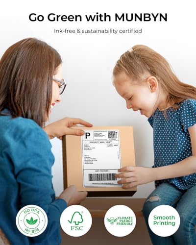 Image of MUNBYN Direct Thermal Labels, 4 inch x 6 inch, 6000 Labels /12 Stacks (500 Per Stack), Fanfold Shipping Labels for Thermal Printers, Permanent Adhesive Shipping Labels for Shipping Packages