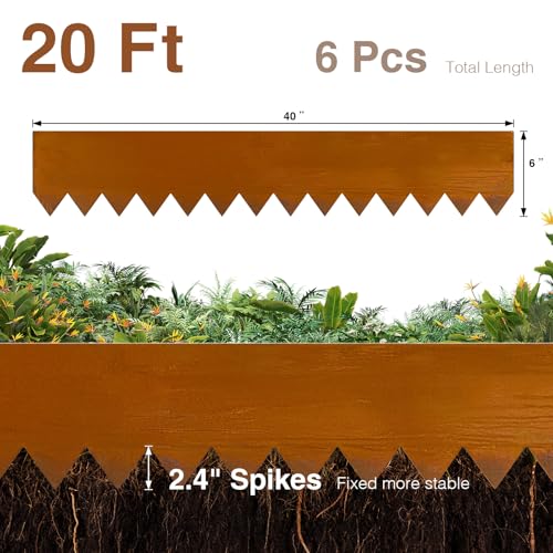 Corten Stahl Landschaft Edging mit Rust Patina Finish 100x15cm L x H 6pcs biegsame Metallstreifen - Hammer-in Rand Grenze mit 7 Clips für Rasen, Hof Weg Teiler (6m gesamt)#LYLB06RT-DE